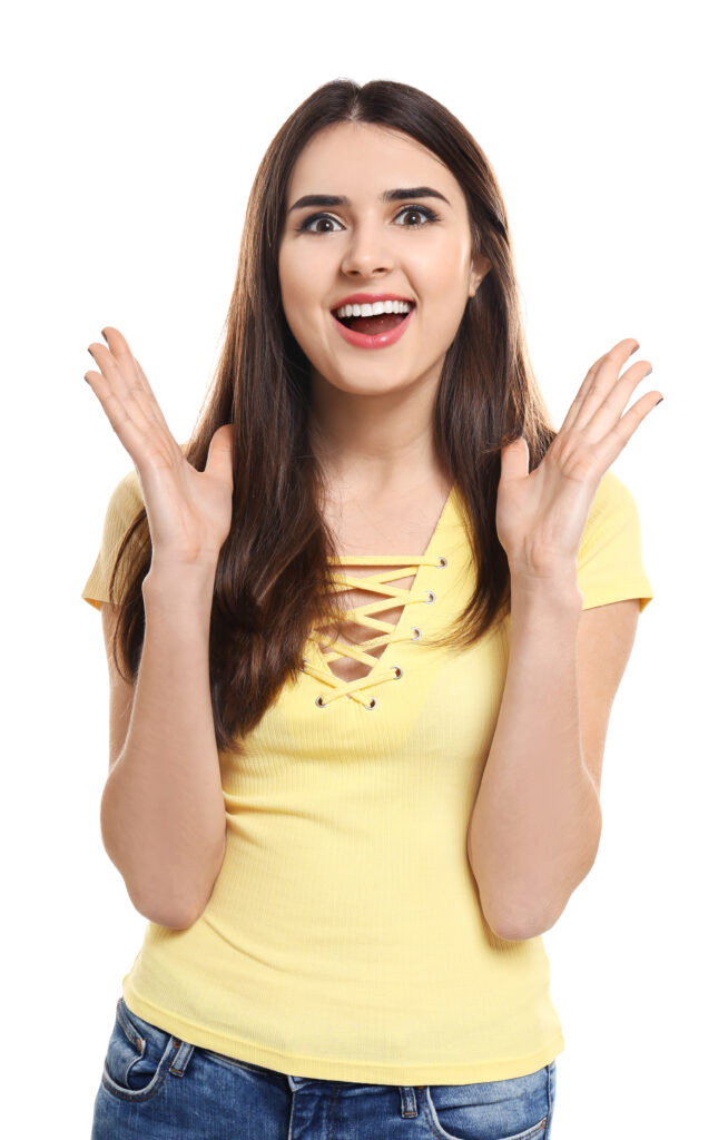 attractive young woman white background